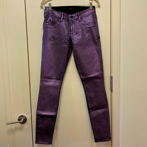 NWOT Sinclair Mid-Rise Purple Metallic Coated Skinny Jeans